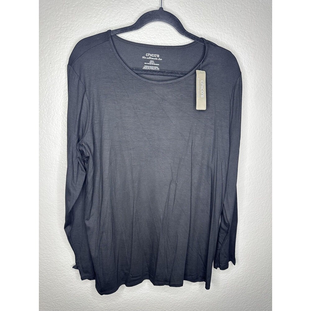 Chico's Shirt Womens 3 US XL Black Ultimate Tee Long Sleeve Knit Stretch Top
